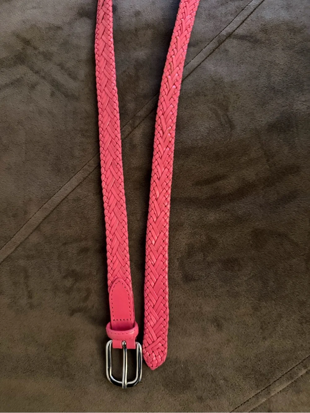 Talbots intricate Braided Coral-Pink Women's Belt with Silver Buckle 1” wide